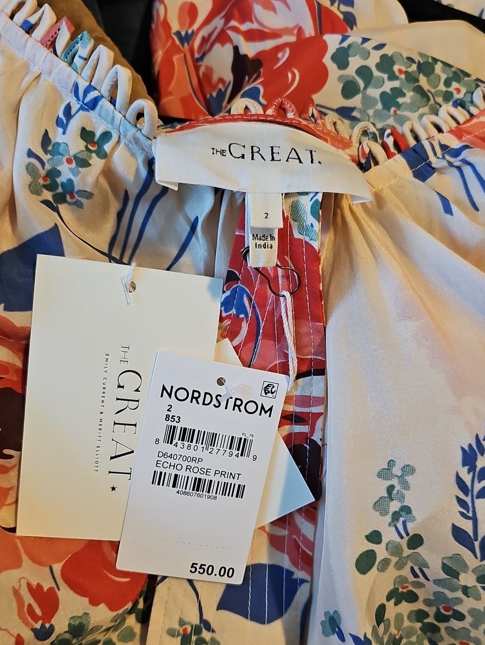 NWT THE GREAT. The Vistage Silk Echo Rose Print  V-Neck Tiered Maxi Dress - Picture 9 of 10